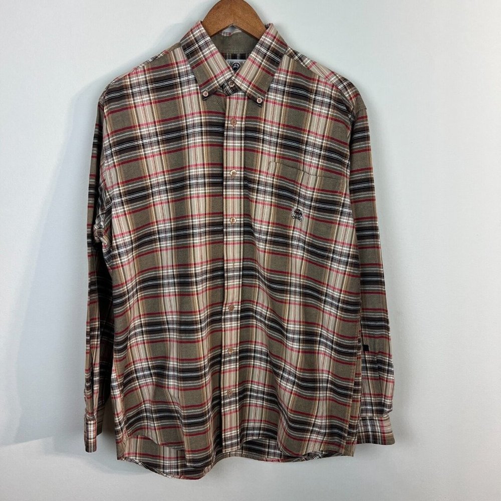 Cinch Button Down Shirt S Mens Western Plaid‎ Brown Red Long Sleeve Embroidered
